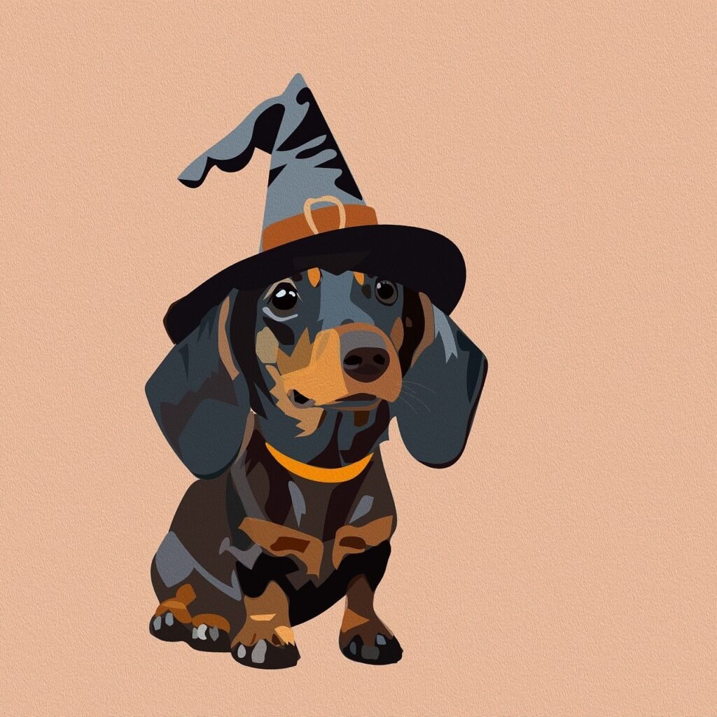 dachshund, halloween, witch's hat